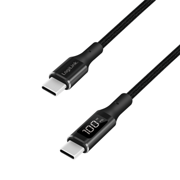 LogiLink USB 2.0 Type-C cable, C/M to USB-C/M, E-mark, PD, display, black, 1 m