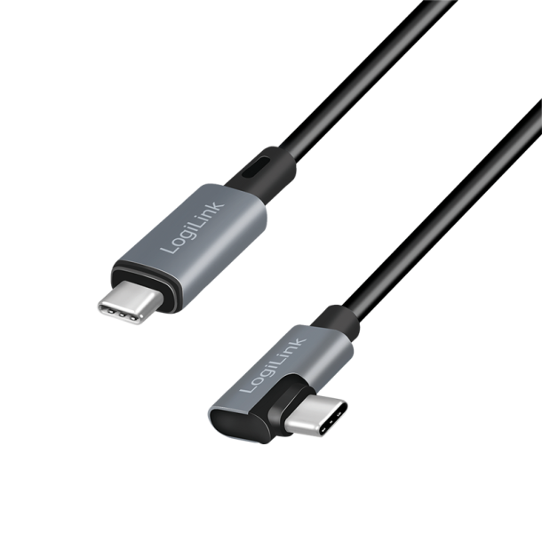 USB 2.0 Type-C cable, C/M 90° to USB-C/M, E-mark, PD, black, 1 m