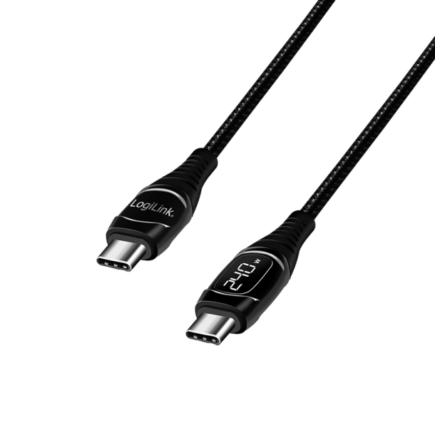 LogiLink USB 2.0 Type-C cable, C/M to USB-C/M, E-mark, PD, display, black, 2 m