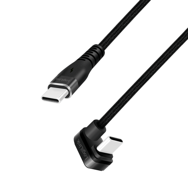 USB 2.0 Type-C cable, C/M 180° to USB-C/M, alu, black, 2 m