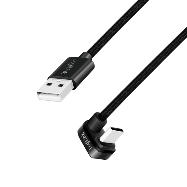 USB 2.0 Type-C cable, C/M 180° to USB-A/M, alu, black, 1 m