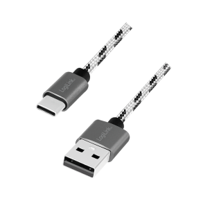 USB 2.0 Type-C cable set, C/M to USB-A/M, alu, nylon, white/black