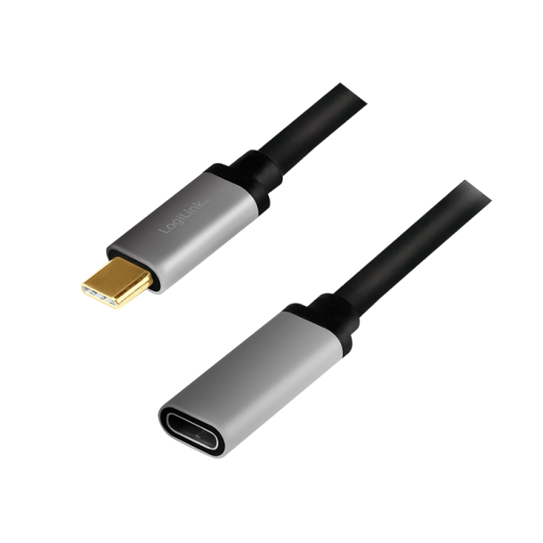 USB 3.2 Gen2 Type-C cable, C/M to C/F, 4K, alu, black/grey, 0.5 m