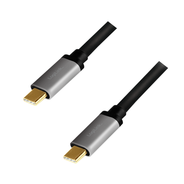 USB 2.0 Type-C cable, C/M to C/M, PD, alu, black/grey, 1.5 m