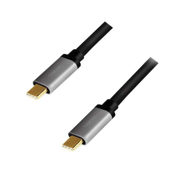 USB 3.2 Gen2 Type-C cable, C/M to C/M, PD, AV, alu, black/grey, 1 m