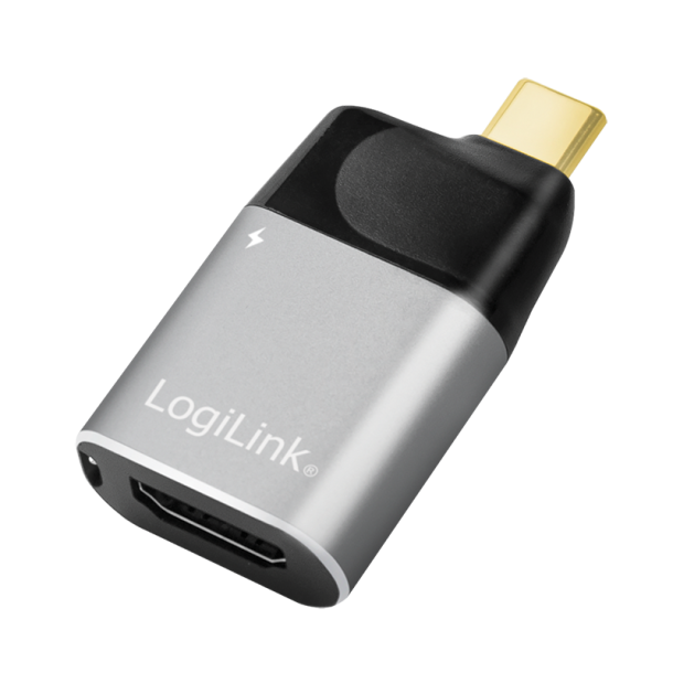 LogiLink USB 3.2 Gen2 Type-C adapter, C/M to HDMI-A+USB-C, 4K, PD, alu, black/grey