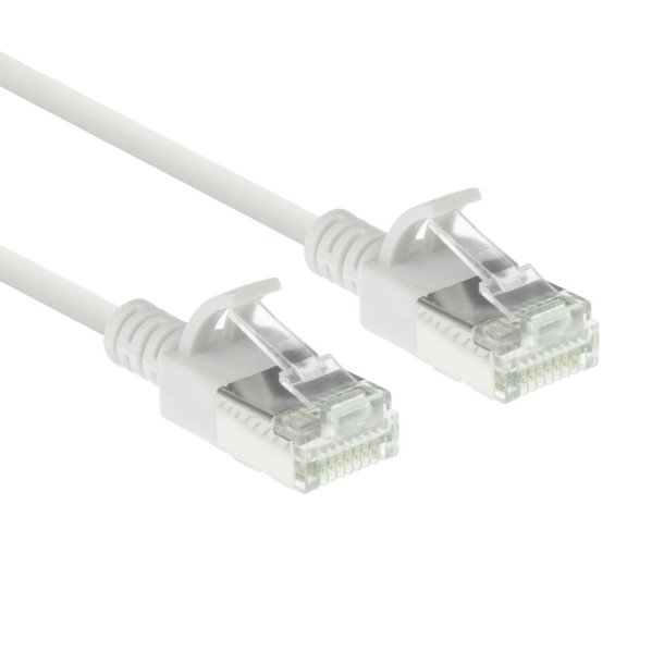 ACT White 0.5 meter LSZH U/FTP CAT6A datacenter slimline patch cable snagless with RJ45 connectors