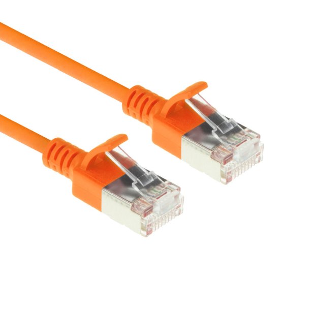 ACT Orange 1 meter LSZH U/FTP CAT6A datacenter slimline patch cable snagless with RJ45 connectors