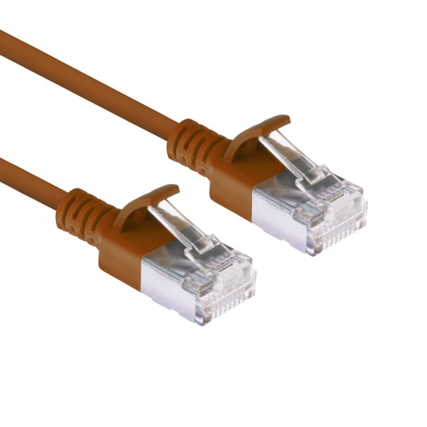 ACT Brown 0.5 meter LSZH U/FTP CAT6A datacenter slimline patch cable snagless with RJ45 connectors