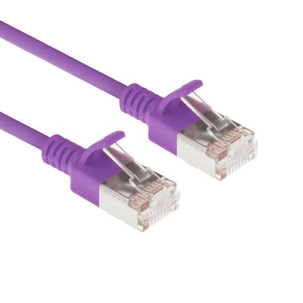 ACT Purple 0.5 meter LSZH U/FTP CAT6A datacenter slimline patch cable snagless with RJ45 connectors