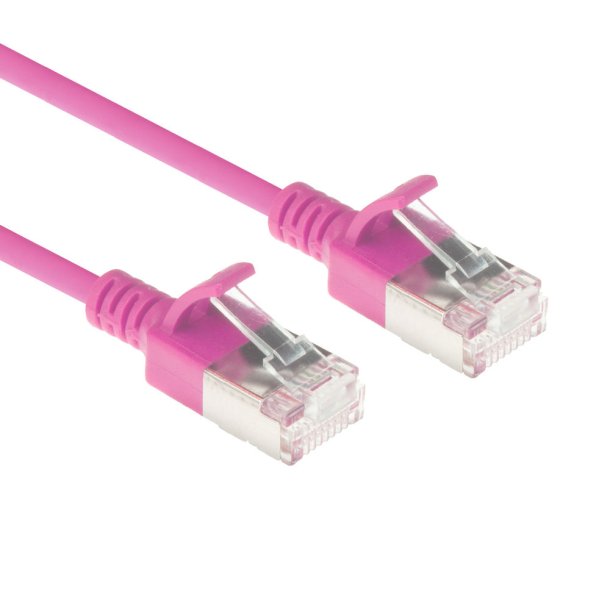 ACT Pink 0.5 meter LSZH U/FTP CAT6A datacenter slimline patch cable snagless with RJ45 connectors