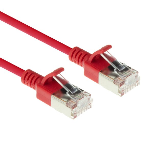 ACT Red 0.15 meter LSZH U/FTP CAT6A datacenter slimline patch cable snagless with RJ45 connectors