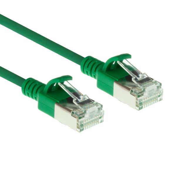 ACT Green 0.15 meter LSZH U/FTP CAT6A datacenter slimline patch cable snagless with RJ45 connectors