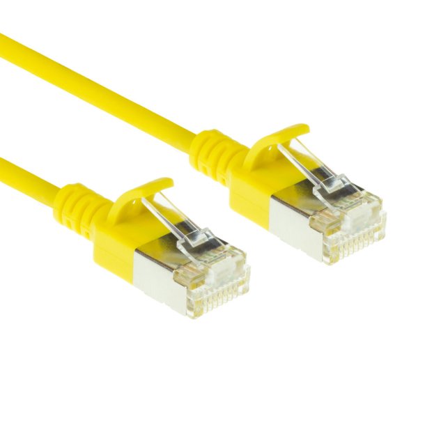 ACT Yellow 0.15 meter LSZH U/FTP CAT6A datacenter slimline patch cable snagless with RJ45 connectors