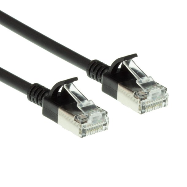 ACT Black 10 meter LSZH U/FTP CAT6A datacenter slimline patch cable snagless with RJ45 connectors