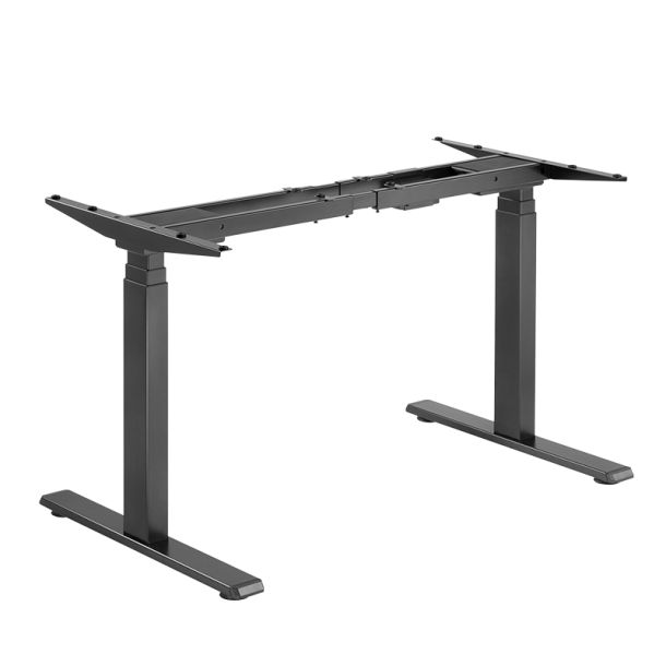 Electrically adjustable desk frame, 3-fold telescopic legs, 2 motors, black