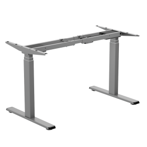 Electrically adjustable desk frame, 3-fold telescopic legs, 2 motors, grey
