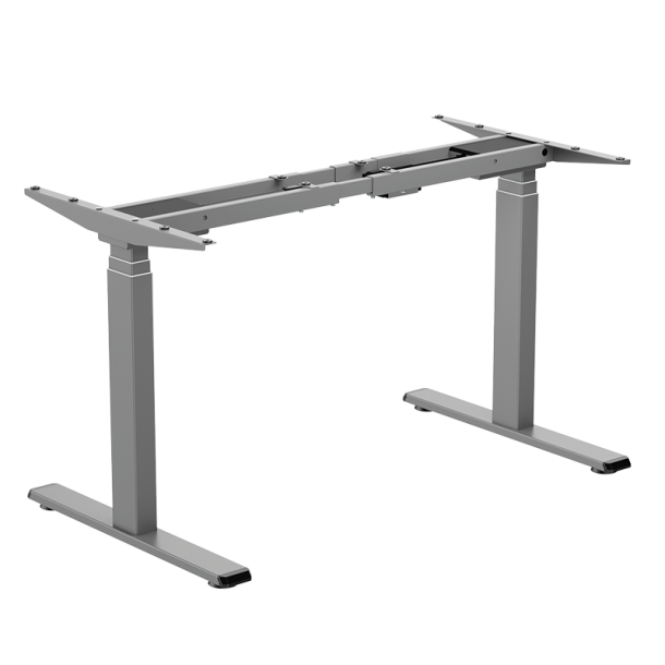 Electrically adjustable desk frame, 3-fold telescopic legs, 2 motors, grey