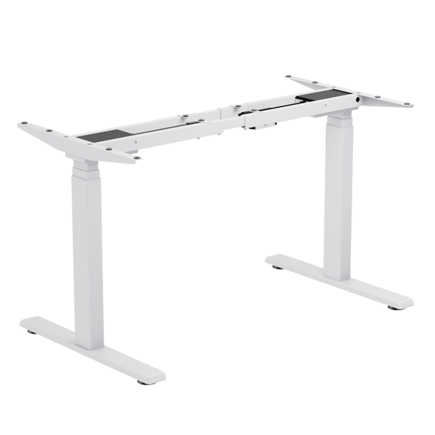 Electrically adjustable desk frame, 3-fold telescopic legs, 2 motors, white