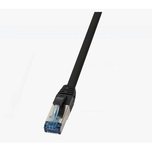 Cat.6A S/FTP, PUR patch cable, 10G, 20m, black