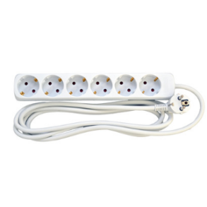 E-Line Schuko Stikdse 6-Vejs - 1,5 mtr. 3G1,5mm² H05VV-F 230V - Hvid