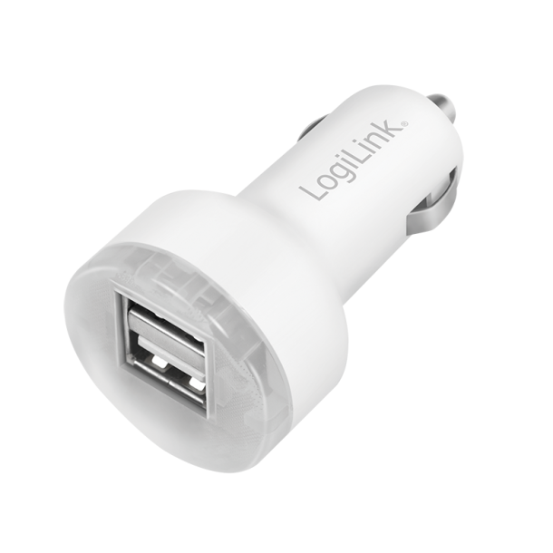 USB-biloplader, 2 X USB Port 10,5W, hvid