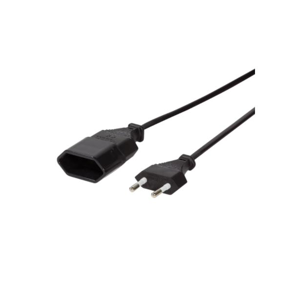 Power cord extension, Euro male to Euro female, 3m, black