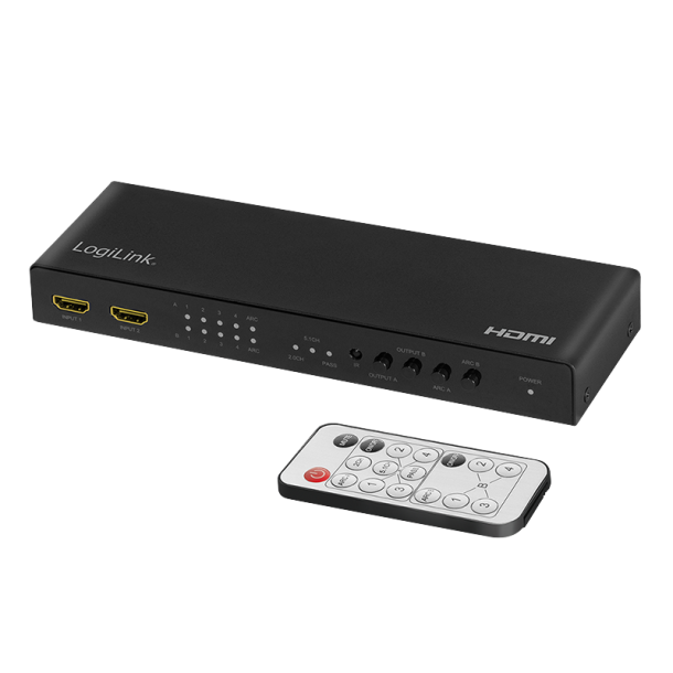 HDMI matrix switch 4x2-Port, 4K/60 Hz, HDR, ARC, extract, scaler, RC