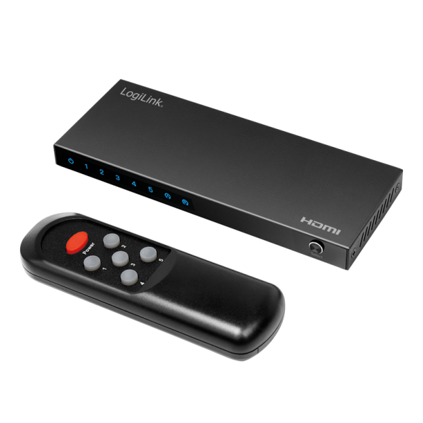 HDMI switch, 5x1-Port, 4K/60 Hz, HDCP, HDR, CEC, RC, metal