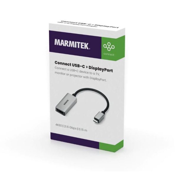 Marmitek USB-C to Displayport adapter - With a bandwidth of 21.6 Gbps, it is suitable for Ultra HD 4K60 resolution (3840 x 2160/60 Hz)