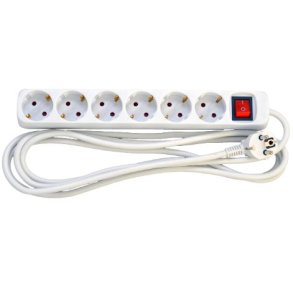 E-Line Schuko Stikdse 6-Vejs med arbryder og lys. 3 mtr. 3G1,5mm² H05VV-F 230V 16A 3680W