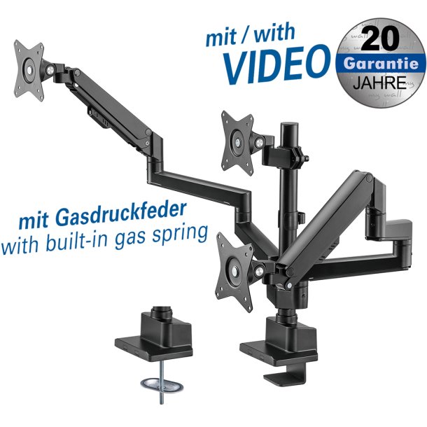 MyWall Full-Motion Desk Bracket for 3 Flat Screens