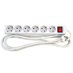 E-Line Schuko strmskinne med 6 udtag - Afbryder - Hvid