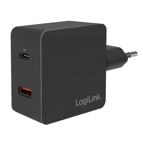 LogiLink Socket adapter, 1x USB-C PD port & 1x USB-A QC port, 18W