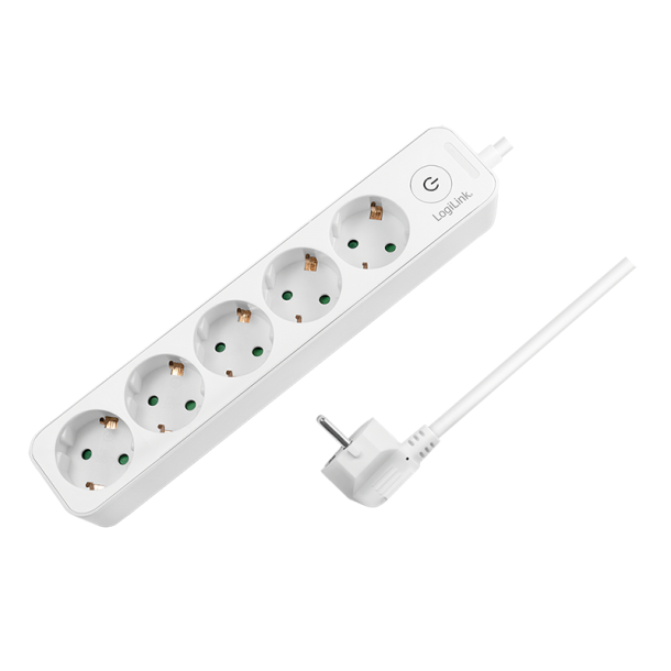 Socket outlet 5-way + switch, 5x CEE 7/3, 1.5 m, white