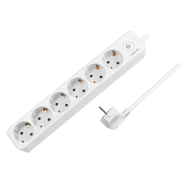 Socket outlet 6-way + switch, 6x CEE 7/3, 1.5 m, white