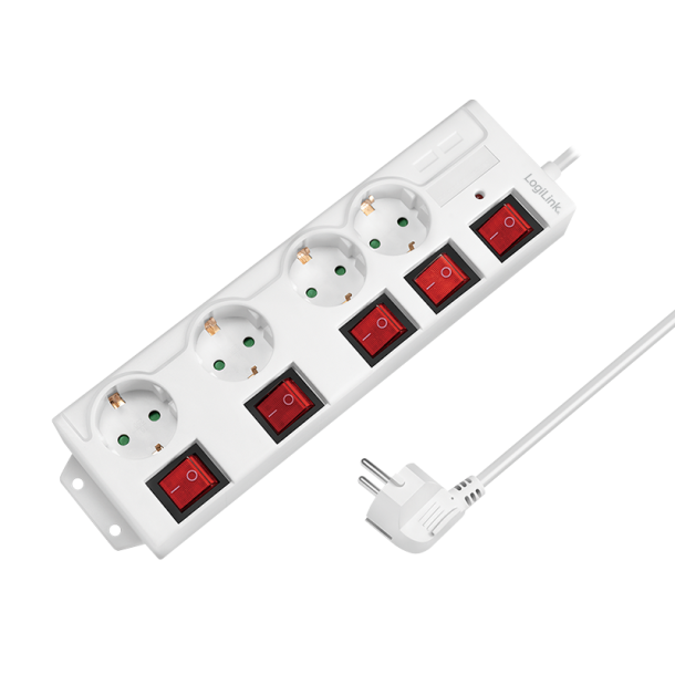 Power strip 4-way with 5 switches, 4x CEE 7/3, white