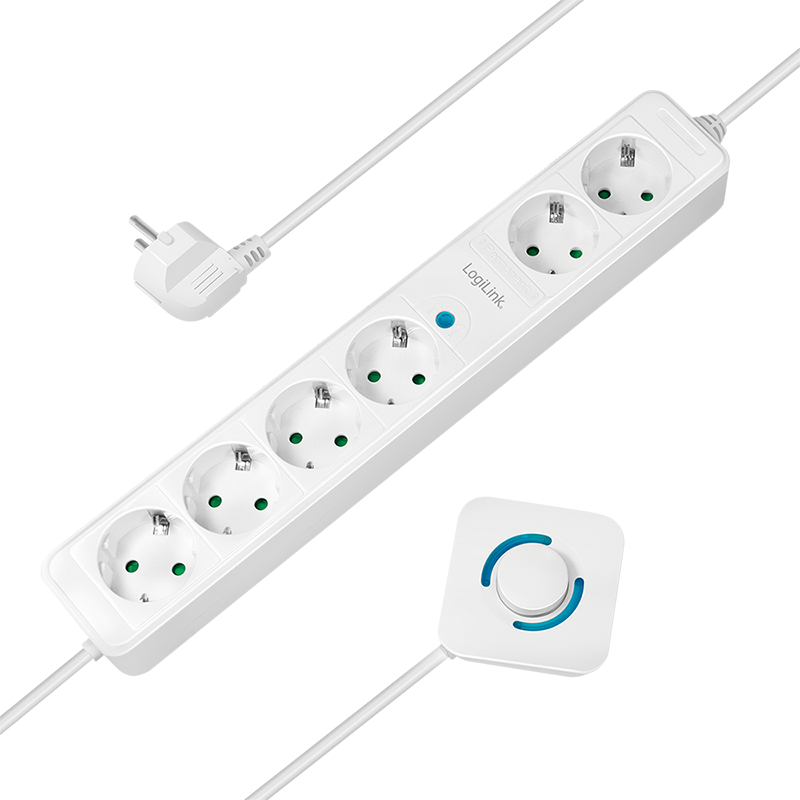 Socket outlet 6-way, 4 of them with footswitch, 6x CEE 7/3, 1.5 m ...