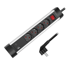 LogiLink Socket outlet 4-way + switch, 4x CEE 7/3, 1x USB-A, 1x USB-C