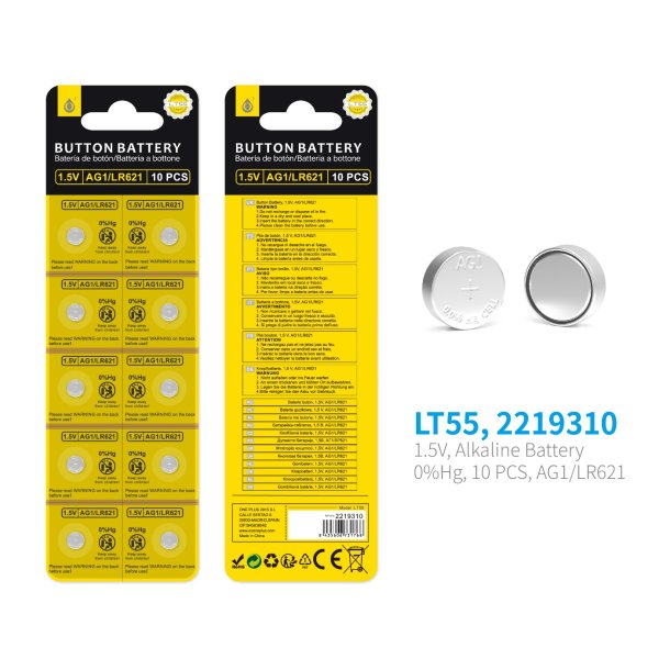 Knapcellebatteri - LT55 Pack 10 - 1.5V, AG1 / LR621