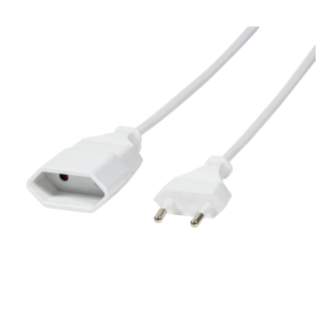 Power cord extension, Euro male to Euro female, 3m, white