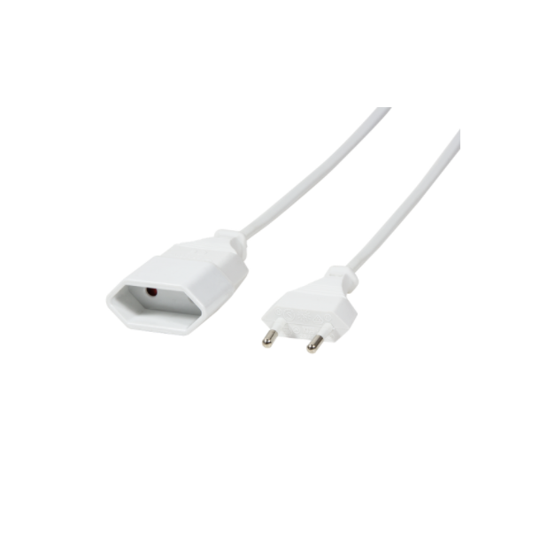 Power cord extension, Euro male to Euro female, 3m, white