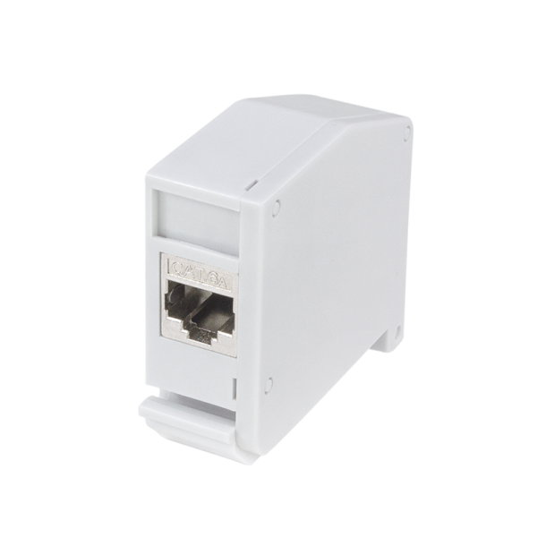 DIN-rail adapter with Cat.6A in-line coupler, shielded, 2x RJ45 socket