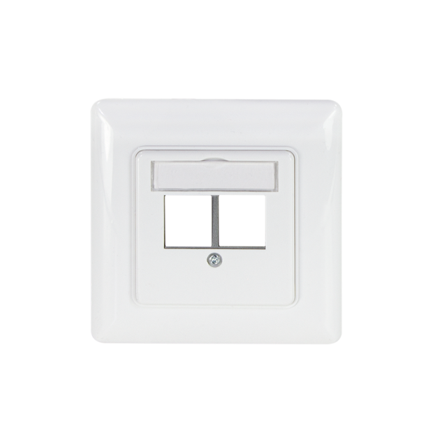 Faceplate for 2 keystone jacks, straight outlet, signal white