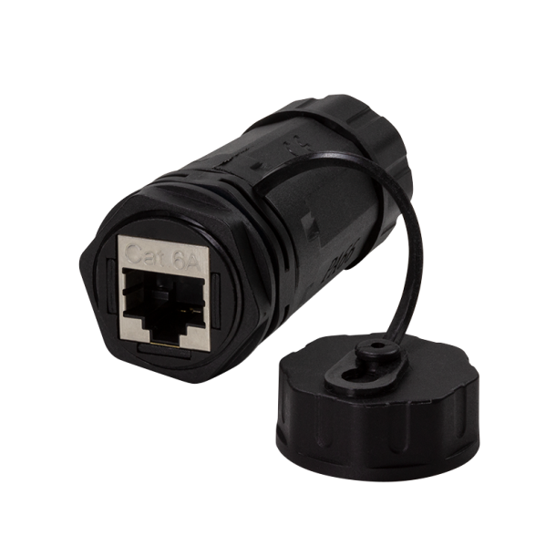 Cat.6A outdoor bulkhead coupler 2 x RJ45, IP68, with cable gland