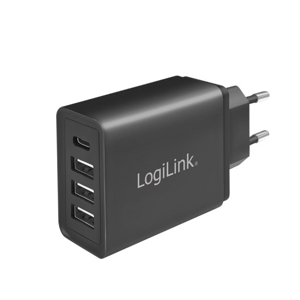 USB Wall Charger , 4port, 3x USB-AF & 1x USB-CF, 27W, black