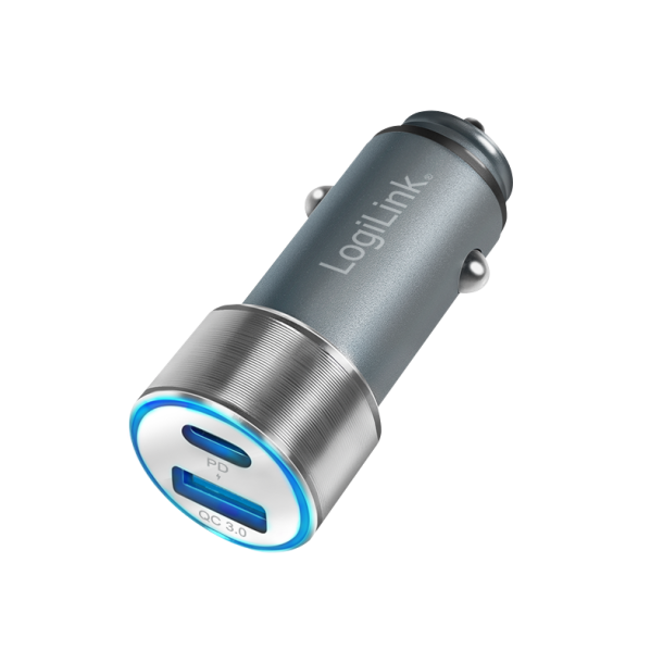 USB car charger, 1x USB-C PD, 1x USB-A QC, 36 W