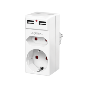 LogiLink Socket adapter, 1x CEE7/16 + 1x CEE7/3 + 2x USB-A