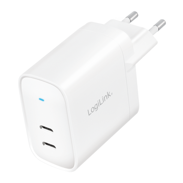 LogiLink USB power socket adapter, 2x USB-C port (PD), GaN-Technology, 40 W