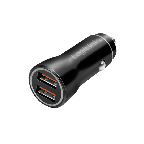 LogiLink USB car charger, 2x USB-A, 10.5 W, black